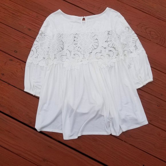 Anthropologie Tops - Anthropologie Deletta White Lace Knit Blouse